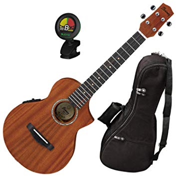 Ibanez UEWT5E Cutaway Style Mahogany Open Pore Natural Tenor Ukulele with Built In UK300T Pickup, Gig Bag, and Tuner