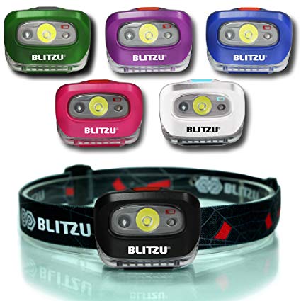 BLITZU Brightest Headlamp Flashlight 165 Lumen with Bright White Cree Led   Red Light for Kids, Men, Women. Perfect for Running, Camping, Home Projects, Waterproof with Adjustable Headband