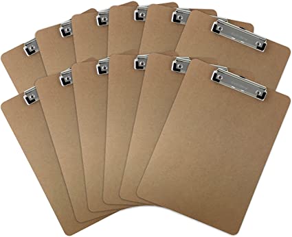Trade Quest Letter Size Clipboards Low Profile Clip, Hardboard (Pack of 12)