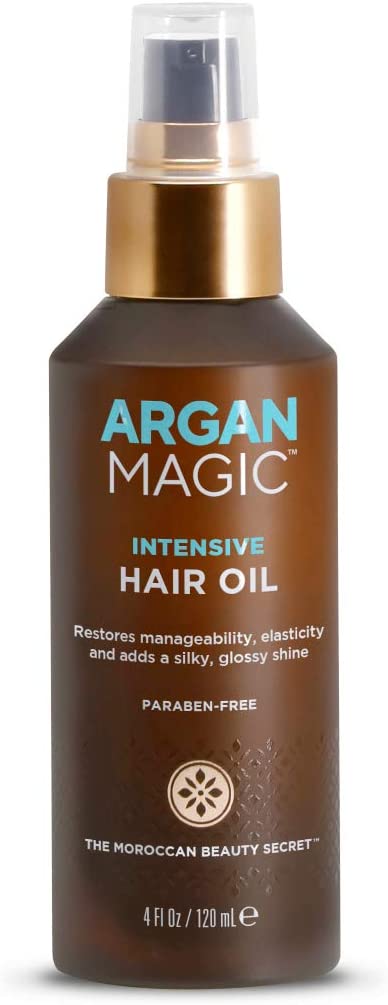 Argan Magic Intensive Hair Oil - Restores Manageability and Elasticity | Adds Shine and Gloss | Controls Frizz | Made in USA, Paraben Free, Cruelty Free (120 ml)