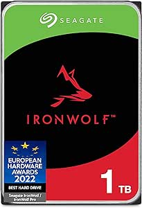 Seagate IronWolf 1 to, Disque Dur Interne NAS HDD, CMR 3,5" SATA 6 Gbit/s 5400 TR/Min, 64 Mo de mémoire Cache, pour NAS Raid, Ouverture Facile, Services Rescue valables 3 Ans (ST1000VNZ08)