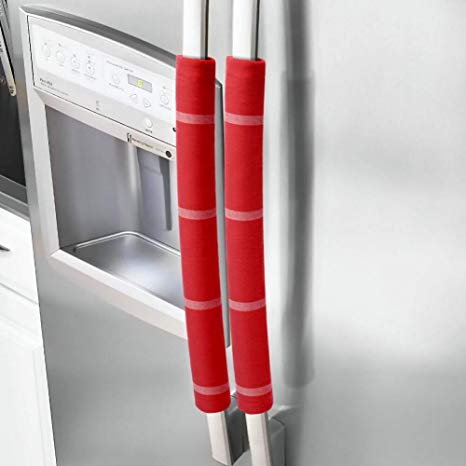 JoJo Refrigerator Door Handle Covers Handmade Decor Protector for Ovens, Dishwashers.Keep Your Kitchen Appliance Clean from Smudges,Food Stains (red, 15.74")