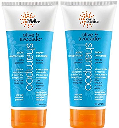 Earth Science Olive and Avocado Concentrated Shampoo (Pack of 2) with Olive Fruit Oil, Shea Butter, Coconut, Argan Kernel Oil and Aloe Vera, 6 fl. oz.