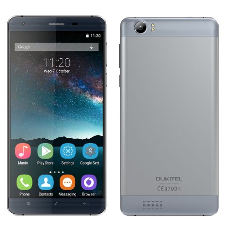 Oukitel K6000 2G 16G 6000mAh Battery Unlocked Smartphone with Android 5.1 MT6735p 13.0MP 5.0MP 5.5inch Screen (Sky grey)