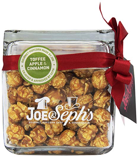 Joe & Seph's Square Glass Jar of Toffee Apple with Cinnamon Popcorn 120g