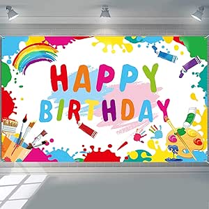 Art Paint Birthday Party Decorations Supplies Artist Happy Birthday Backdrop Banner Background for Mess Graffiti Wall Brush Event Baby Party Favors Hanging Photo Booth Props, 70.8 x 43.3 Inch