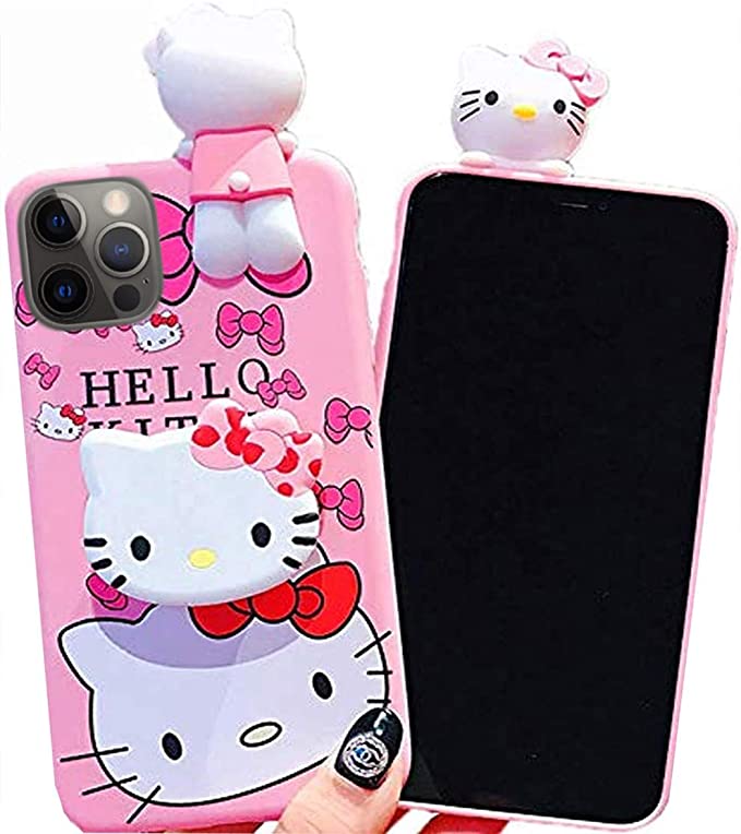 3D Hello Kitty Soft Silicone Protector Case Gel Shockproof Phone Cover with Lanyard Strap & Hand Holder Stand ~ Estuche Fundas Cobertor (iPhone 11 Pro Max 6.5")