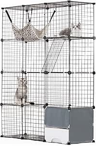 VEVOR Large 4-Tier Cat Cage, 41 x 14 x 55, Detachable Metal Wire Cat Enclosure, with Litter Box Hammock Ramp ladders, Indoor & Outdoor Crate Exercise Place Ideal for Kitty, Small Animals, Black