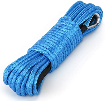 Synthetic Winch Rope Kohree 1/4"x 50' 7700LBs ATV Winch Cable Line with 1.55m Black Protecing Sleeve for SUV UTV ATV Winches Truck Boat（Blue)