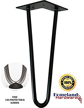 12" Hairpin Legs 1/2" [Black] Leg Protectors(4)   Screws(20) [Set of 4] - Metal Legs - Coffee Table Legs - Desk Legs - Furniture Legs - Mid Century Modern by Homeland Hardware