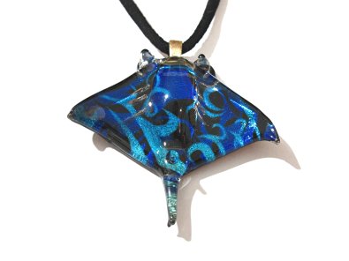 Handmade Manta Ray Stingray Art Glass Blown Sea Animal Figurine Pendant Necklace Jewelry - Blue