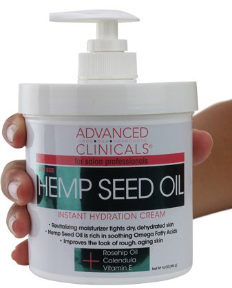 Advanced Clinicals Hemp Seed Lotion. Hemp seed oil cream for dry, rough skin with Rosehip Oil, and Vitamin E. Large spa size 16oz cream with pump.