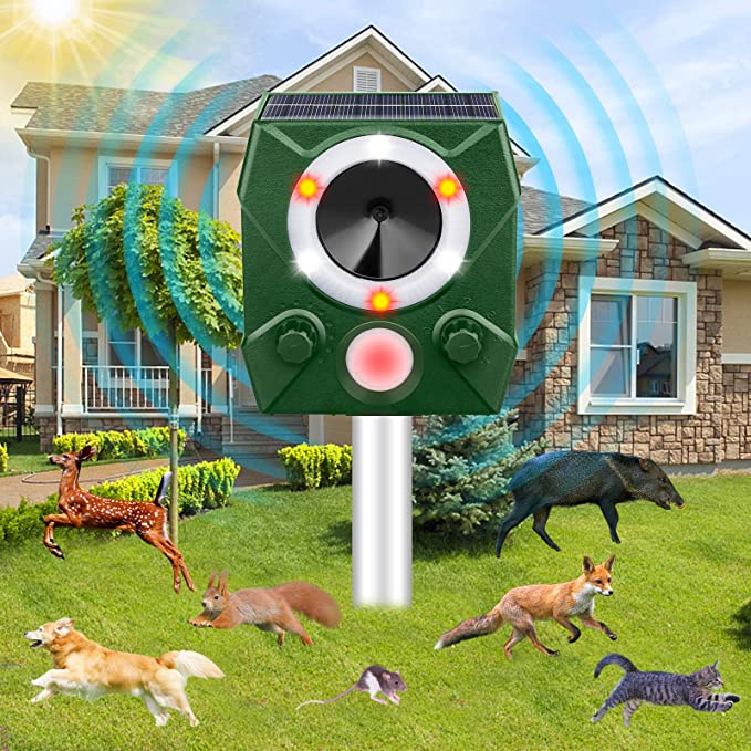 Ultrasonic Pest Repeller Solar Powered Outdoor,Solar Animal Repeller Ultrasonic Outdoor with Motion and Light Sensor and Sound,Squirrel Bird Cat Rabbit Repellent Deterrent Sound Devices for Garden