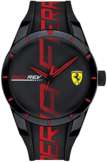 Ferrari Men's RedRev Quartz Plastic and Silicone Strap Casual Watch, Color: Black (Model: 0830614)