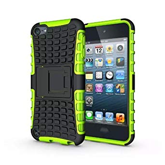 IPod Touch 5/6 Case, LUOLNH 2 in 1 Hybrid Armor Cover Tough Protective Hard Kickstand Phone Case for Apple iPod touch 5th/6th Generation(Green)