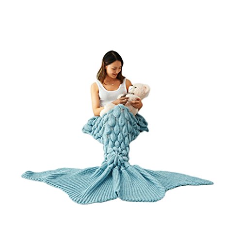 Mermaker All Seasons Knitted Mermaid Tail Blanket Adult/Teen Tails ,Sofa Sleeping Bag Mermaid Blanket for Adult Blue 71"x35" 1.98 LB