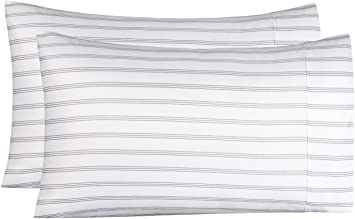 AmazonBasics Light-Weight Microfiber Pillowcases - 2-Pack, King, Grey Stripe