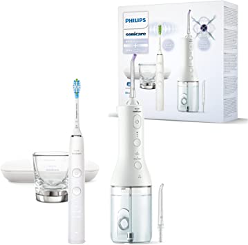 Cepillo dental eléctrico DiamondClean 9000 e irrigador oral Philips Sonicare Power Flosser sin cable: limpieza de dientes, encías y eliminación de placa, en blanco (modelo HX3866/41)
