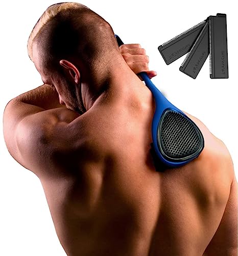 BAKblade 2.0/Elite Plus - Back Hair Removal and Body Shaver (DIY), Easy to Use Ergonomic Handle for a Close, Pain-Free Shave, 3 of The Wet or Dry Disposable Razor Blades, Scrubbing Sleeve Included