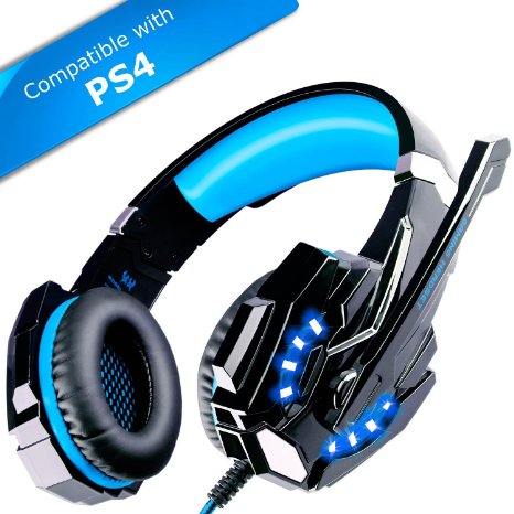 ECOOPRO Gaming Headset for PS4, PC, MAC, Mobiles - with Microphone, LED Lights & In-line Volume Control Blue