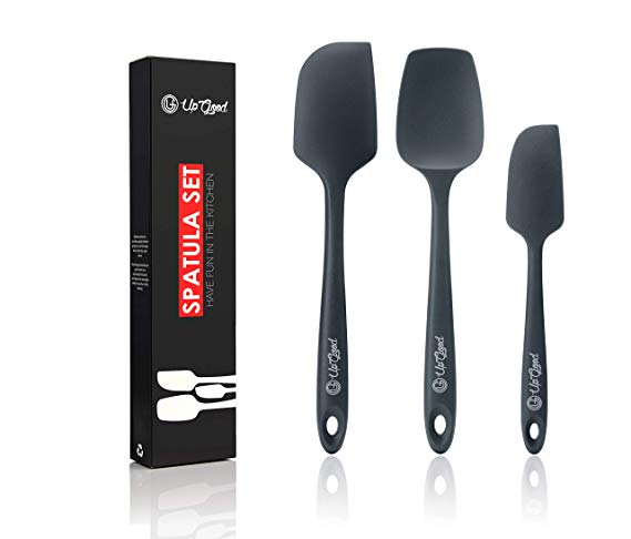 Silicone Spatula Set | 3 Versatile Tools Created for Cooking, Baking and Mixing | One Piece Design, Non-Stick & 600F Heat Resistant | Strong Stainless Steel Core (UpGood Kitchen Utensils, Grey)