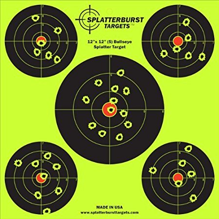10 Pack - 12"x12" (5) Bullseye SPLATTERBURST Shooting Targets - Instantly See Your Shots Burst Bright Fluorescent Yellow Upon Impact - Great for all firearms, AirSoft, BB and Pellet guns!
