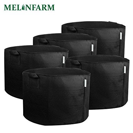 MELONFARM 5-Pack 15 Gallon Plant Grow Bags Heavy Duty Aeration Fabric Pots Hydroponics Containers With Handles