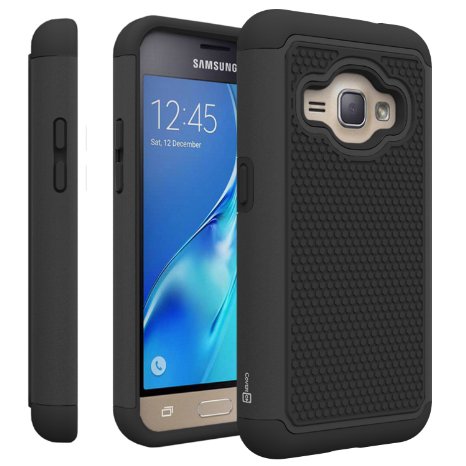 Galaxy J1 Case (2016), Galaxy Amp 2 Case, CoverON® [HexaGuard Series] Slim Hybrid Hard Phone Cover Case for Samsung Galaxy J1 2016 (ATT) / Samsung Galaxy Amp 2 (Cricket) - Black/Black