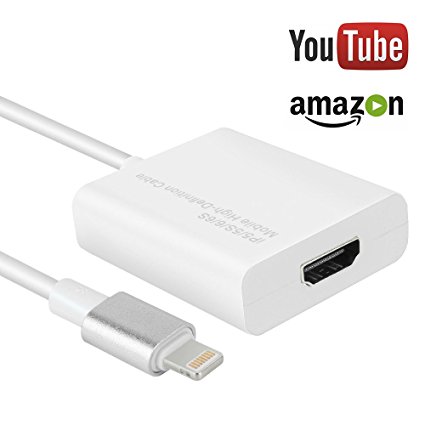 ElementDigital Lightning HDMI Adapter Lightning 8 Pin Male to HDMI Female Video Converter with Micro USB Charging Port And Charger Cable for iOS 8 Above System iPhone iPad [Plug & Play] (White)