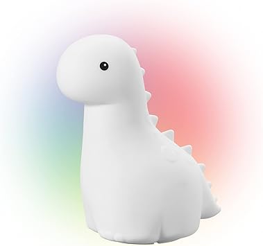 Globe Electric 13319 Brontosaurus Multicolor Changing LED Integrated Rechargeable Silicone Night Light, Table Lamp, Tap Light, White, Reading Light, Home Essentials, Bedroom, Nightstands, Room Décor