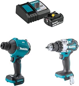 Makita XSA01Z 18V LXT® Brushless High Speed Blower/Inflator & XPH16Z 18V LXT® Compact Brushless 1/2" Hammer Driver-Drill with BL1850BDC1 18V LXT Lithium-Ion Battery and Charger Starter Pack (5.0Ah)