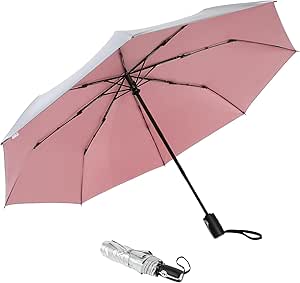 G4Free UPF 50  UV Protection Travel Umbrella 46 Inch Windproof Silver Coating Sun Blocking Umbrella