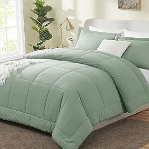 CozyLux Queen Size Comforter Sets - Sage Green Comforter Queen Size, 3 Pieces Box Stitched Soft Lightweight Bed Set, All Season Bedding Sets with 1 Down Alternative Comforter and 2 Pillow Shams