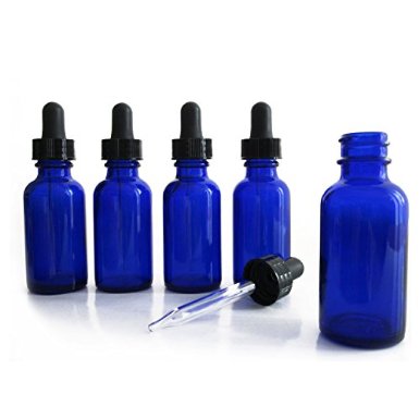 Adorox 6 Piece Cobalt Blue Tinted 1 Oz. Glass Bottle with Eye Dropper Vial
