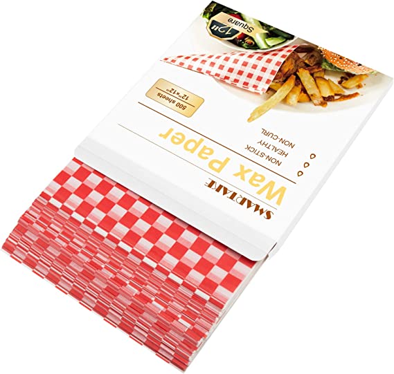 SMARTAKE 12 x 12 Inches Wax Paper, 500 Pcs Non-Stick Hamburger Patty Paper, Square Sandwich Separators Wrap Paper, for Lunch, Restaurants, Barbecues, Picnics, Parties, Barbecue, Red Plaid