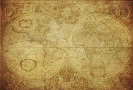 Grunge Wall Decals Vintage Map of the World 1630 Wall Mural - 12 inches x 8 inches - Peel and Stick Removable Graphic