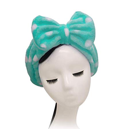 Shintop Sweet Super Soft Caroset Polka Dots Wash Cosmetic Headband Hairlace (Green)