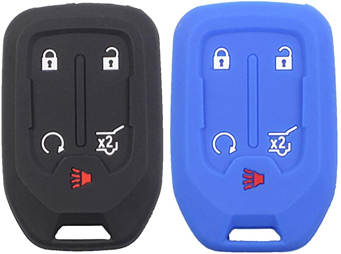 Btopars 2pcs Silicone 5 Button Smart Key Fob Cover Remote Keyless Entry Bag Compatible with GMC Acadia Terrain Sierra Chevrolet Silverado HYQ1AA 13584502 1551A-AA Black Blue