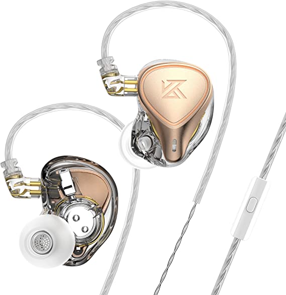 Linsoul KZ x Crinacle CRN (ZEX Pro) Electret Electrostatic DD BA Hybrid Driver HiFi in Ear Earphone with Zinc Alloy Faceplate, Detachable 2Pin Silver-Plated Cable (with Mic, Rose Gold)