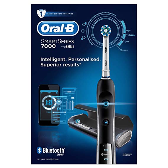 Oral-B SmartSeries 7000 Electric Toothbrush Rechargeable Powered By Braun, 1 Black Connected Handle, 1 Toothbrush Head, 1 Travel Case, UK 2 Pin Plug