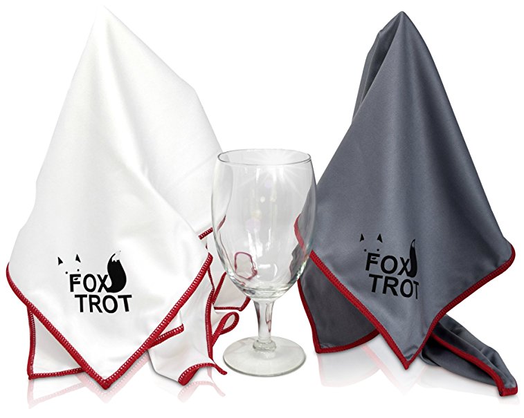 LARGE Microfiber Polishing Cloths (2 Pack White | Gray) | Streak Free, Lint Free Shine And Clarity For Wine Glasses, Stemware And More