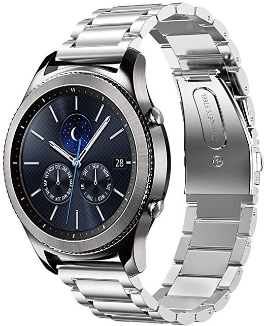 HUANLONG Gear S3 Frontier/Classic Watch Band,22mm Stainless Steel Link Bracelet Strap Compatible for Samsung Gear S3 Classic/Frontier/Galaxy Watch 46mm Smart Watch Fitness (Silver)