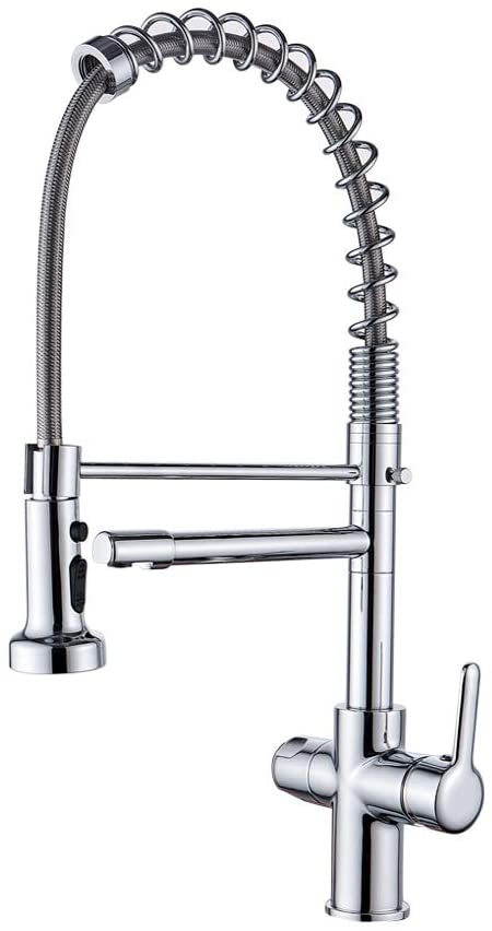 Modern Commercial Kitchen Sink Faucet Chrome-Kitchen Drinking Water Faucet High Arc Spring Heavy Body 3 in 1 Water Purifier Sink Faucet
