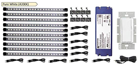 12V LED Hardwire Kitchen Light Kit | 10 Panels | Dimmable LED System Included | Pure White ~ 4200 K | Pro Series | Inspired LED | Under Cabinet LED Lighting | 40W Magnitude LinDrive Transformer
