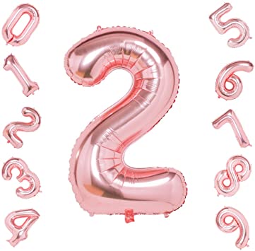 40 Inch Rose Gold Big Number 2 Balloon Birthday Decorations Helium Foil Mylar Number Balloon Digital 2