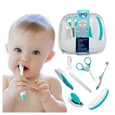 My Happy Tot Baby Grooming Kit - High Quality Essential Set for Infants, Newborns, Kids, Boys and Girls. Unisex Kit Includes Nail Clipper, Brush, File, Scissors, Comb, Toothbrush & Finger Toothbrush
