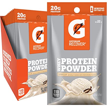 Gatorade Whey Protein Powder, Vanilla (Single Serve Pouch, Pack of 12, 20 grams of protein per serving)