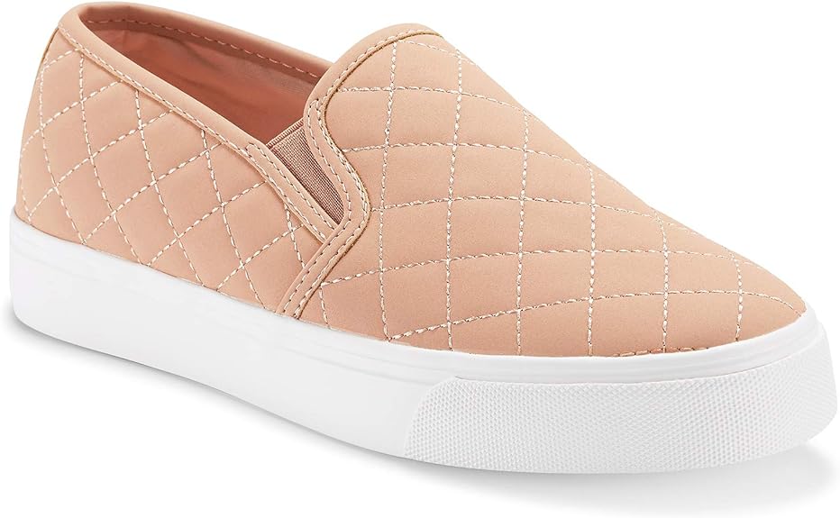 JENN ARDOR Womens Slip On Sneakers Perforated/Quilted Casual Shoes Fashion Walking Flats