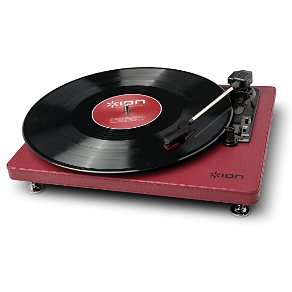 ION Audio Compact LP | Space-Efficient 3-Speed USB Conversion Turntable (Burgundy Leather-Styled)