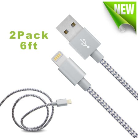 X-cable 2Pcs 6ft iPhone Cable Apple Charger Cord Lightning Charging and Syncing Cable with Aluminum Heads for iPhone 6s plus/ 6s 6/ 6 plus/ 5s 5c 5/, iPad Air/ Mini/ Pro, iPod Nano/ Touch-Silver